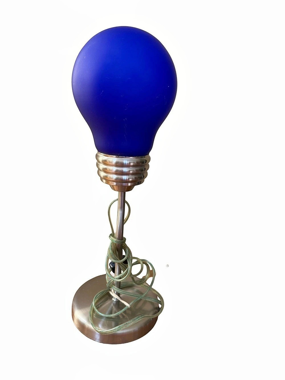 Vintage Post Modern Giant Light Bulb Squiggle Table Lamp Blue Glass Pop Art 1999